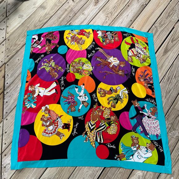 Bob Mackie Accessories - Bob Mackie Wearable Art Vintage Dancing Bears Square Scarf 100% Silk- RARE!